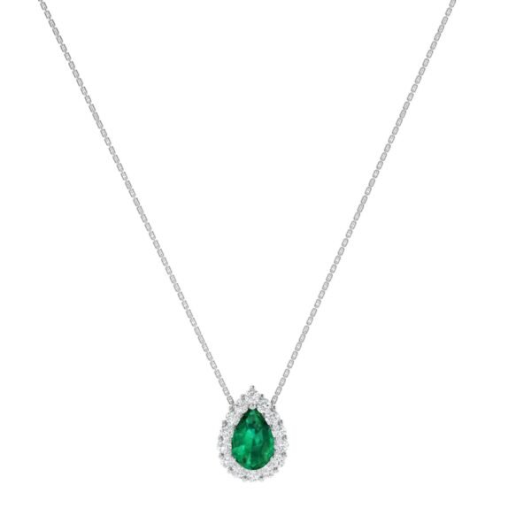 Diana Pear Emerald and Glittering Diamond Necklace in 18K White Gold (0.52ct)