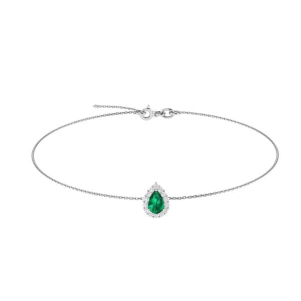 Diana Pear Emerald and Glittering Diamond Bracelet in 18K White Gold (0.52ct)