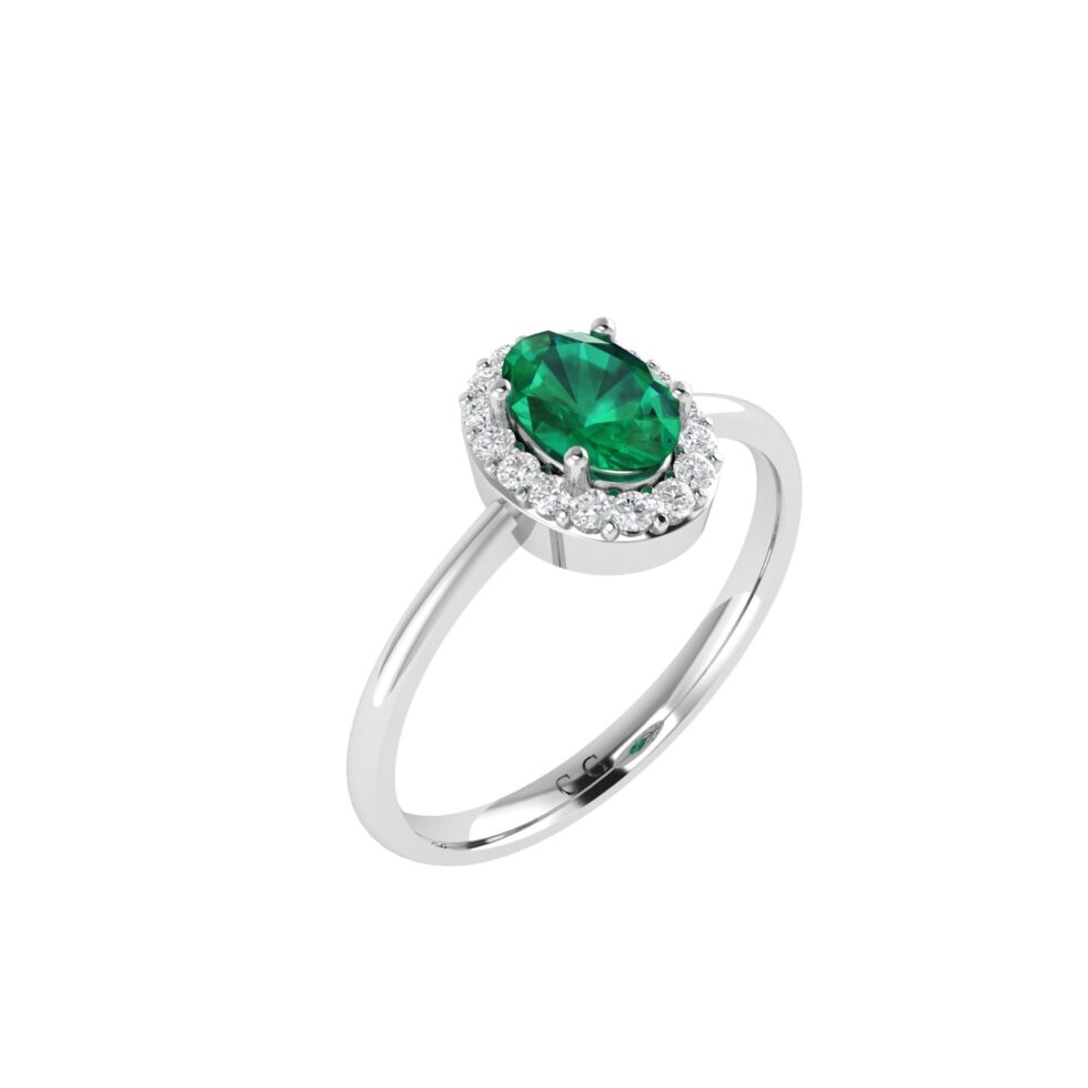 Diana Oval Emerald and Glittering Diamond Ring in 18K Gold (0.25ct)