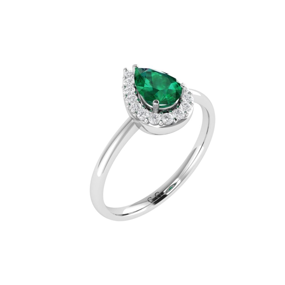 Diana Pear Emerald and Glittering Diamond Ring in 18K Gold (0.25ct)