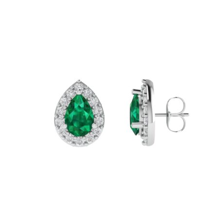 Diana Pear Emerald and Glittering Diamond Earrings in 18K White Gold (0.9ct)