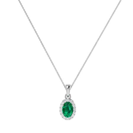 Diana Oval Emerald and Glittering Diamond Pendant in 18K Gold (0.25ct)