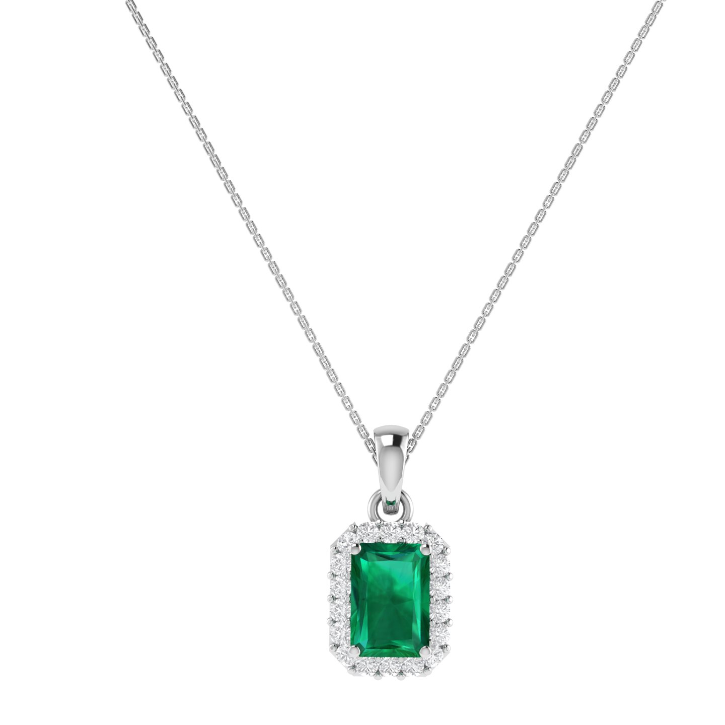 Diana Emerald  Cut Emerald and Glittering Diamond Pendant in 18K Gold (0.25ct)