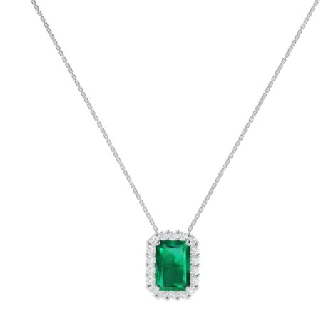 Diana Emerald  Cut Emerald and Glittering Diamond Necklace in 18K Gold (0.25ct)