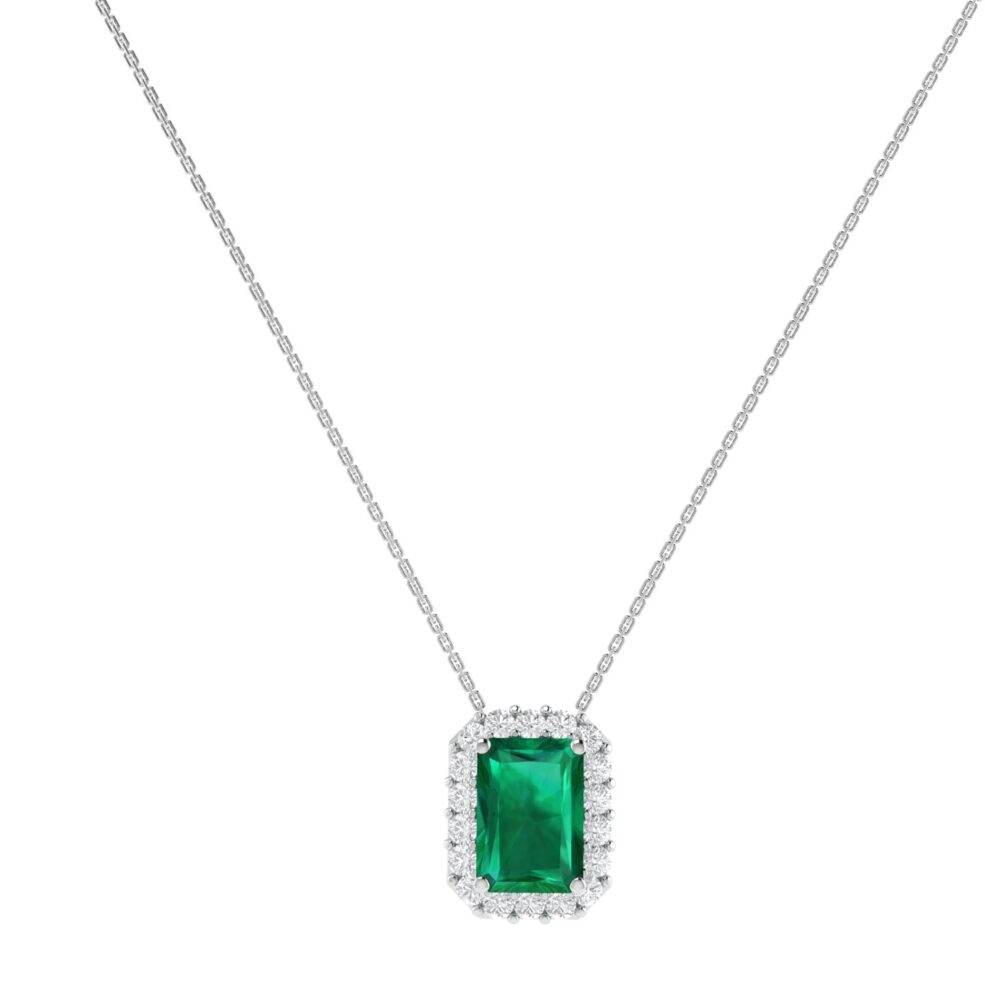 Diana Emerald Cut Emerald and Glittering Diamond Necklace in 18K Gold (0.25ct)