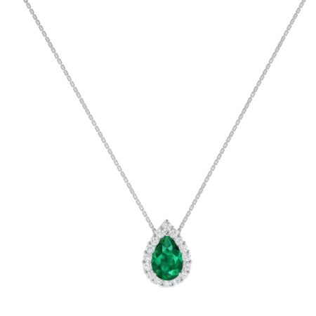 Diana Pear Emerald and Glittering Diamond Necklace in 18K Gold (0.25ct)