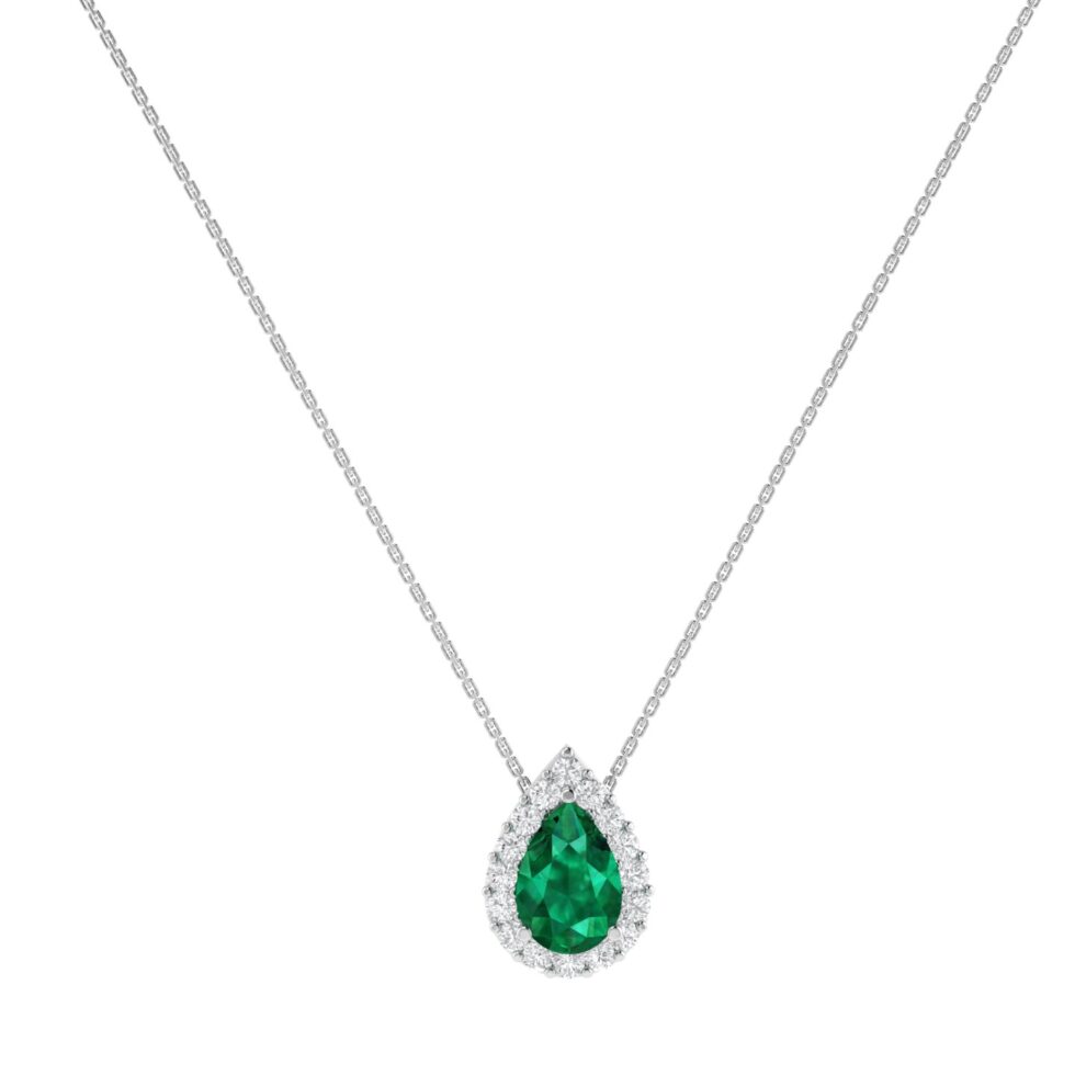 Diana Pear Emerald and Glittering Diamond Necklace in 18K Gold (0.25ct)