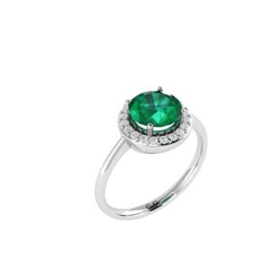 Diana Round Emerald and Glittering Diamond Ring in 18K White Gold (2.2ct)