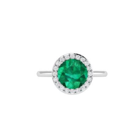 Diana Round Emerald and Glittering Diamond Ring in 18K White Gold (2.2ct)