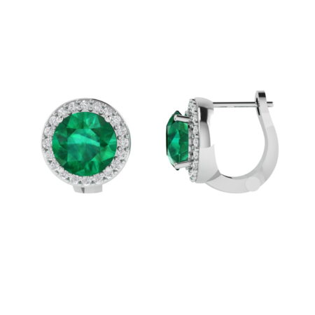 Diana Round Emerald and Glittering Diamond Earrings in 18K White Gold (4.4ct)