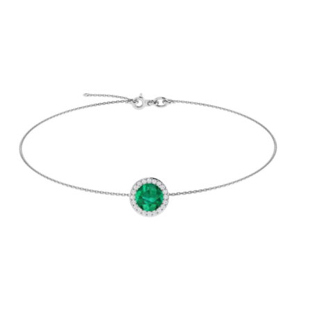 Diana Round Emerald and Glittering Diamond Bracelet in 18K White Gold (2.2ct)