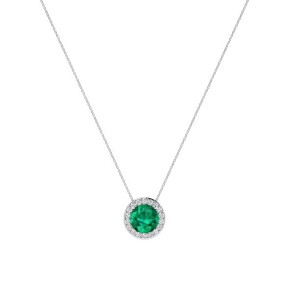 Diana Round Emerald and Radiant Diamond Necklace in 18K White Gold (2.2ct)