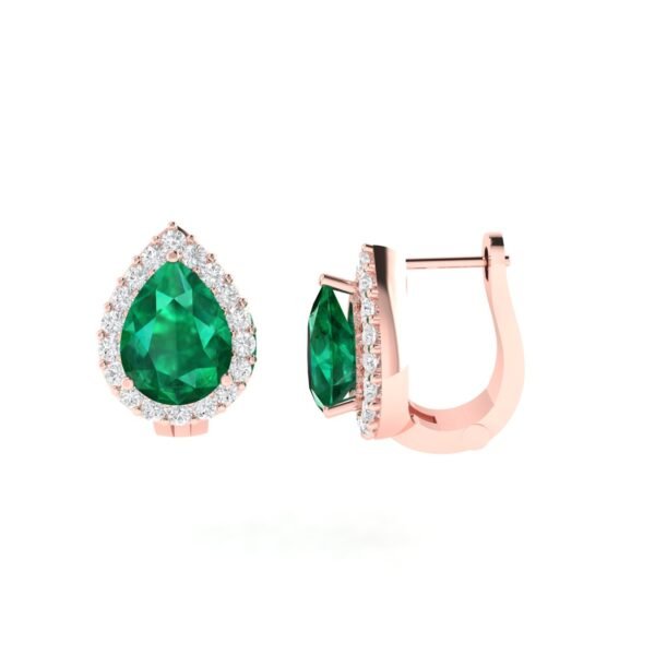 Diana Pear Emerald and Radiant Diamond Earrings in 18K Rose Gold (2.1ct)