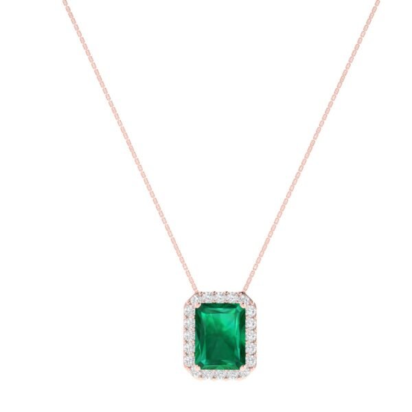 Diana Pear Emerald and Radiant Diamond Necklace in 18K Rose Gold (1.7ct)