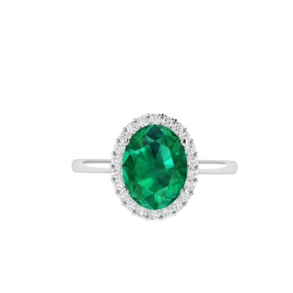 Diana Oval Emerald and Glittering Diamond Ring in 18K Gold (0.7ct)