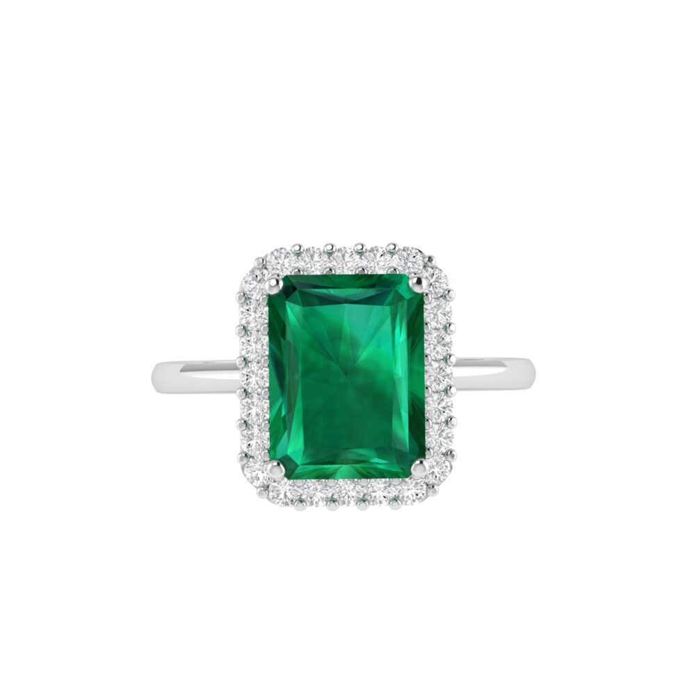 Diana Emerald Cut Emerald and Glittering Diamond Ring in 18K Gold (0.7ct)