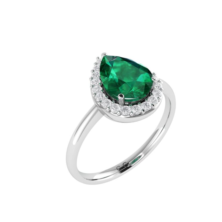 Diana Pear Emerald and Glittering Diamond Ring in 18K White Gold (1.05ct)