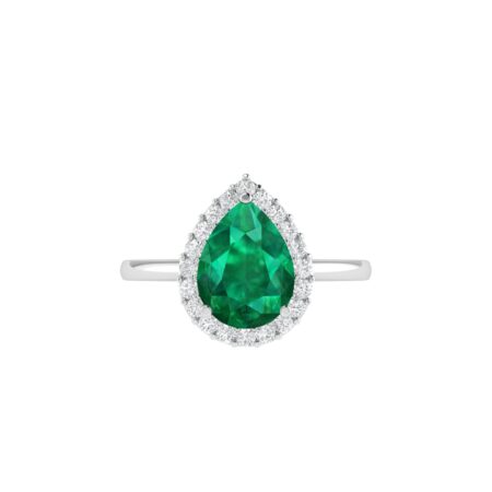 Diana Pear Emerald and Glittering Diamond Ring in 18K White Gold (1.05ct)