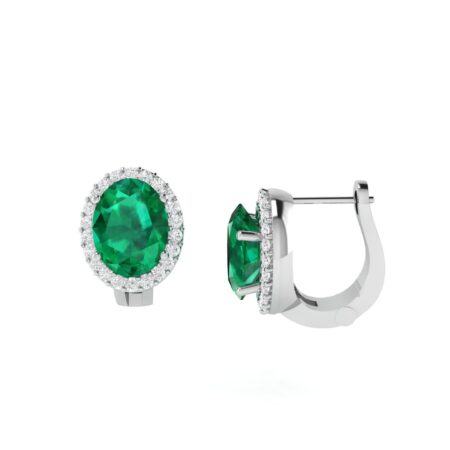 Diana Oval Emerald and Glittering Diamond Earrings in 18K Gold (1.4ct)