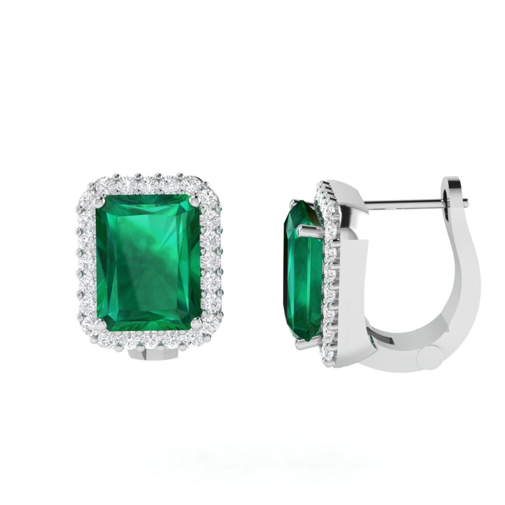 Diana Emerald Cut Emerald and Glittering Diamond Earrings in 18K Gold (1.4ct)