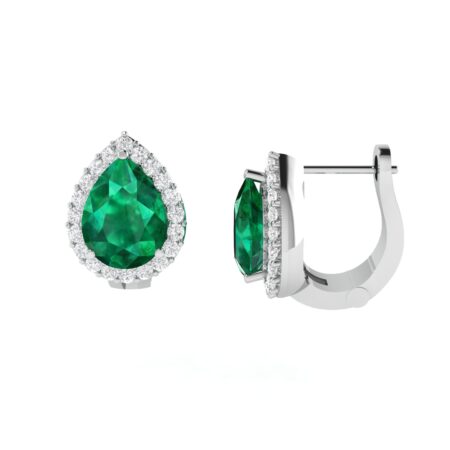 Diana Pear Emerald and Glittering Diamond Earrings in 18K White Gold (2.1ct)