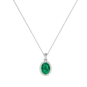 Diana Oval Emerald and Glittering Diamond Pendant in 18K Gold (0.7ct)
