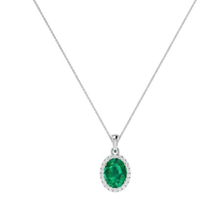 Diana Oval Emerald and Glittering Diamond Pendant in 18K Gold (0.7ct)