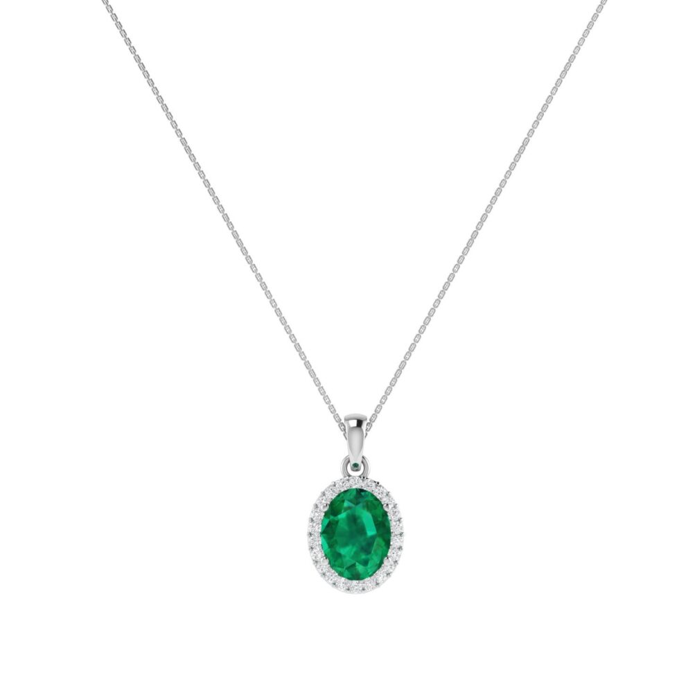 Diana Oval Emerald and Glittering Diamond Pendant in 18K Gold (0.7ct)