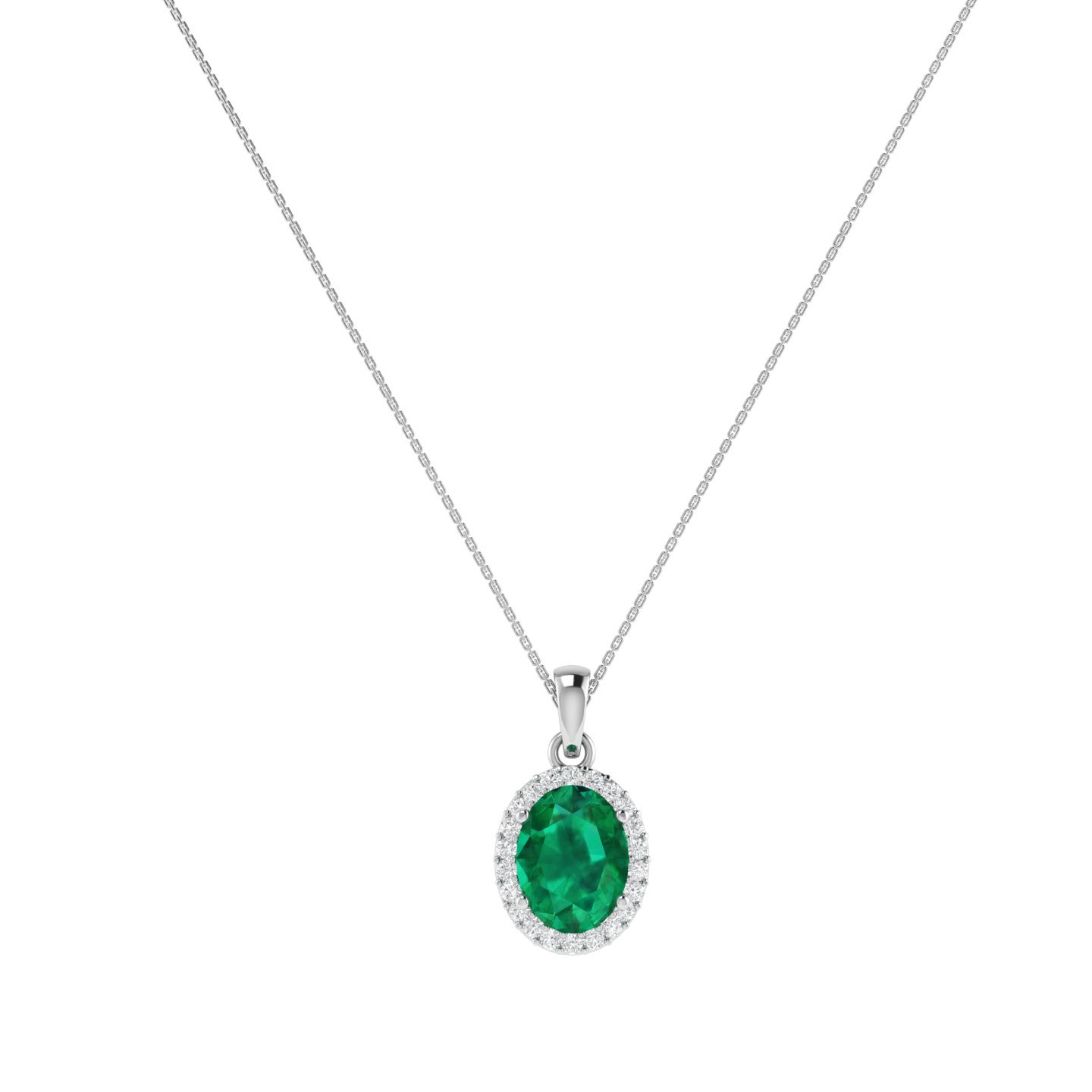 Diana Oval Emerald and Glittering Diamond Pendant in 18K Gold (0.7ct)