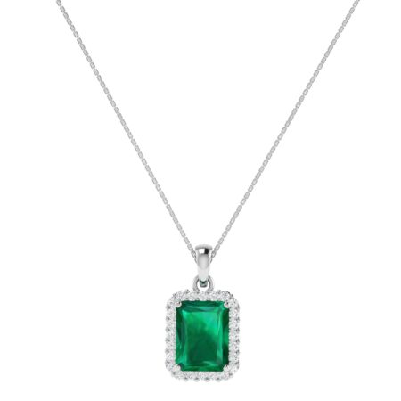 Diana Emerald  Cut Emerald and Glittering Diamond Pendant in 18K Gold (0.7ct)