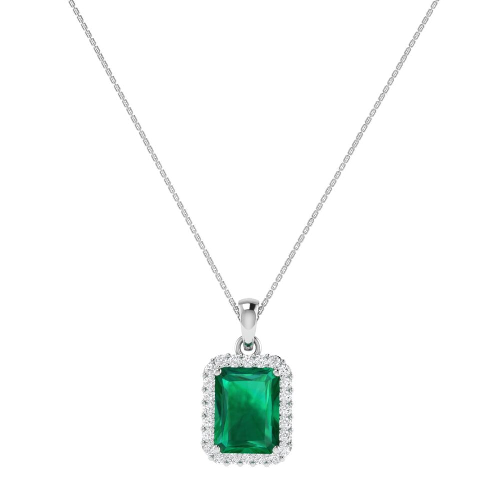 Diana Emerald  Cut Emerald and Glittering Diamond Pendant in 18K Gold (0.7ct)