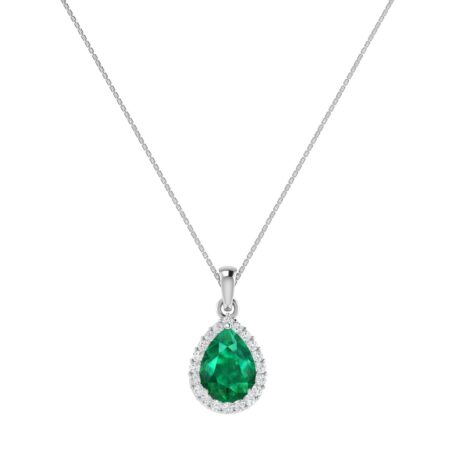 Diana Pear Emerald and Glittering Diamond Pendant in 18K White Gold (1.05ct)