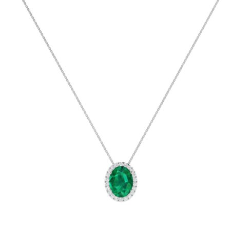 Diana Oval Emerald and Glittering Diamond Necklace in 18K Gold (0.7ct)