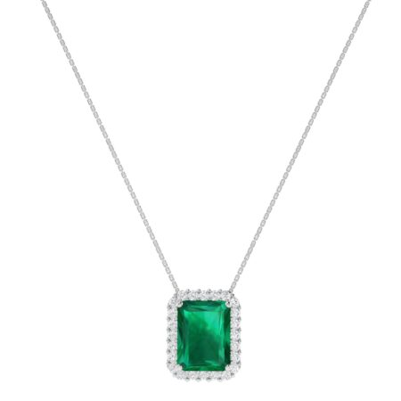 Diana Emerald  Cut Emerald and Glittering Diamond Necklace in 18K Gold (0.7ct)