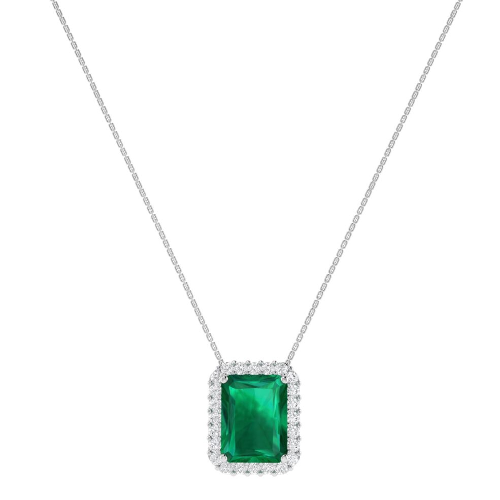 Diana Emerald Cut Emerald and Glittering Diamond Necklace in 18K Gold (0.7ct)