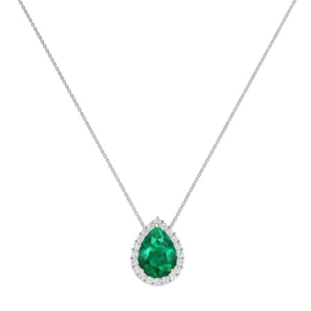 Diana Pear Emerald and Glittering Diamond Necklace in 18K White Gold (1.05ct)