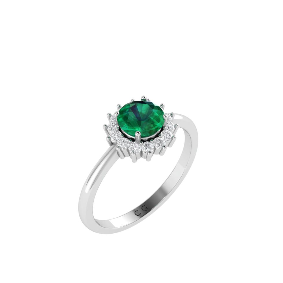 Diana Round Emerald and Glittering Diamond Ring in 18K Gold (0.48ct)