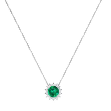 Diana Round Emerald and Glittering Diamond Necklace in 18K Gold (0.48ct)