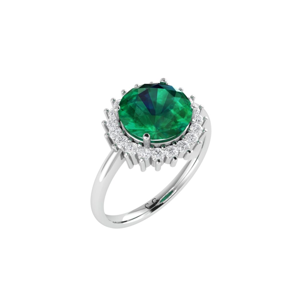 Diana Round Emerald and Glittering Diamond Ring in 18K Gold (1.55ct)