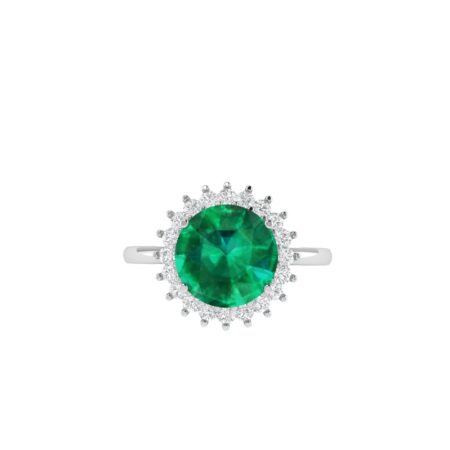 Diana Round Emerald and Glittering Diamond Ring in 18K Gold (1.55ct)
