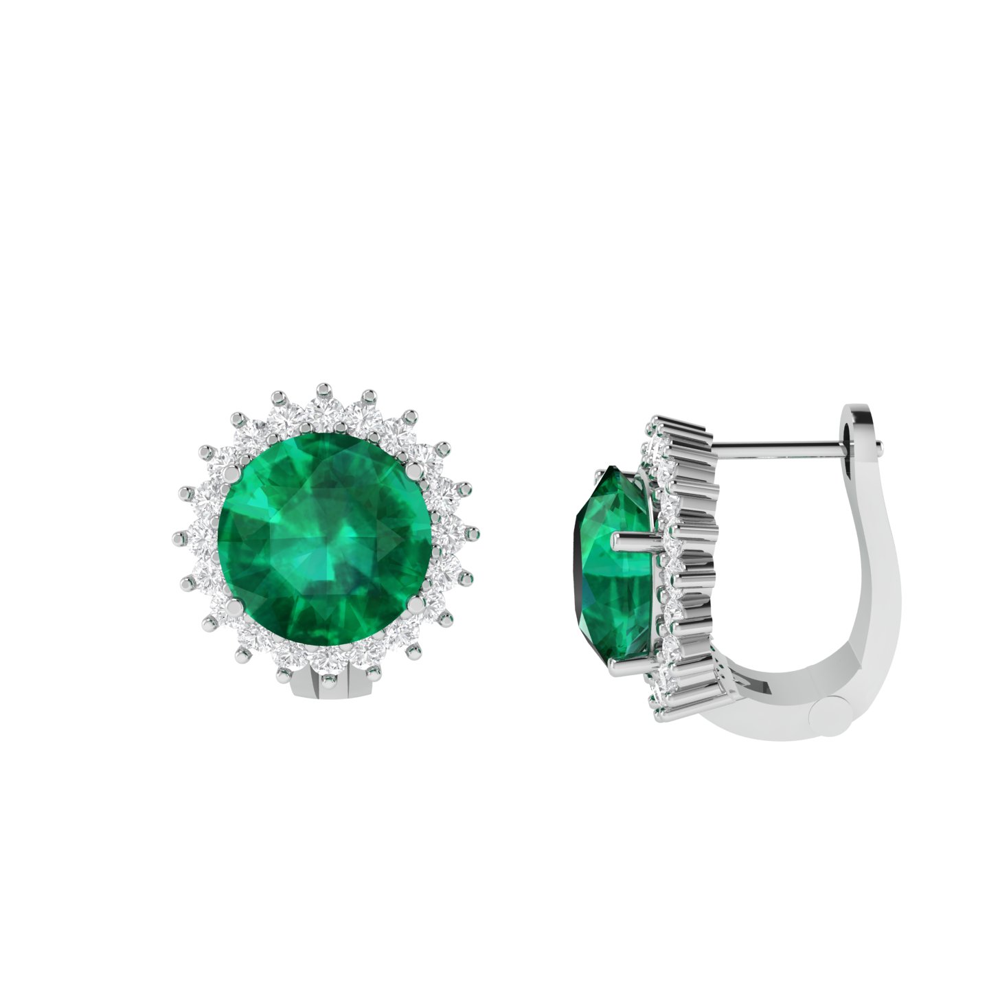 Diana Round Emerald and Glittering Diamond Earrings in 18K Gold (3.1ct)