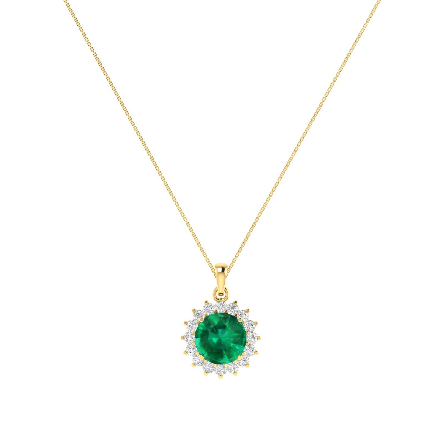 Diana Round Emerald and Glistering Diamond Pendant in 18K Yellow Gold (1.55ct)