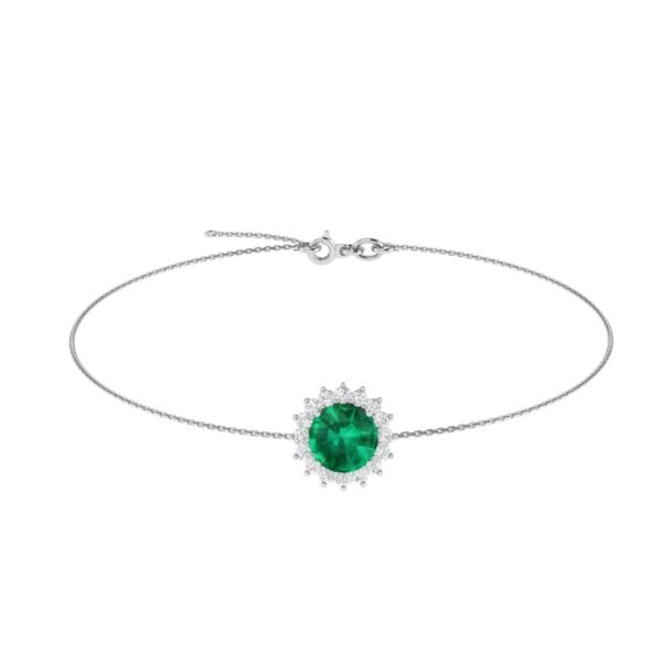 Diana Round Emerald and Glinting Diamond Bracelet in 18K White Gold (2.2ct)
