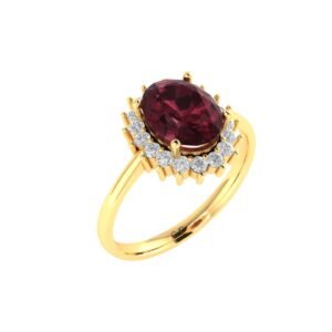 Diana Oval Garnet and Shimmering Diamond Ring in 18K Gold (1ct)