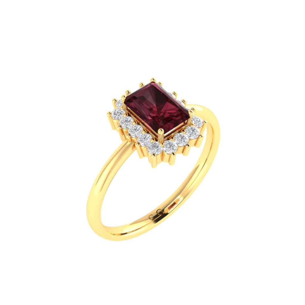 Diana Emerald-Cut Garnet and Shimmering Diamond Ring in 18K Yellow Gold (0.8ct)