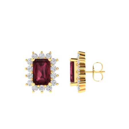 Diana Emerald-Cut Garnet and Shimmering Diamond Earrings in 18K Yellow Gold (1.6ct)