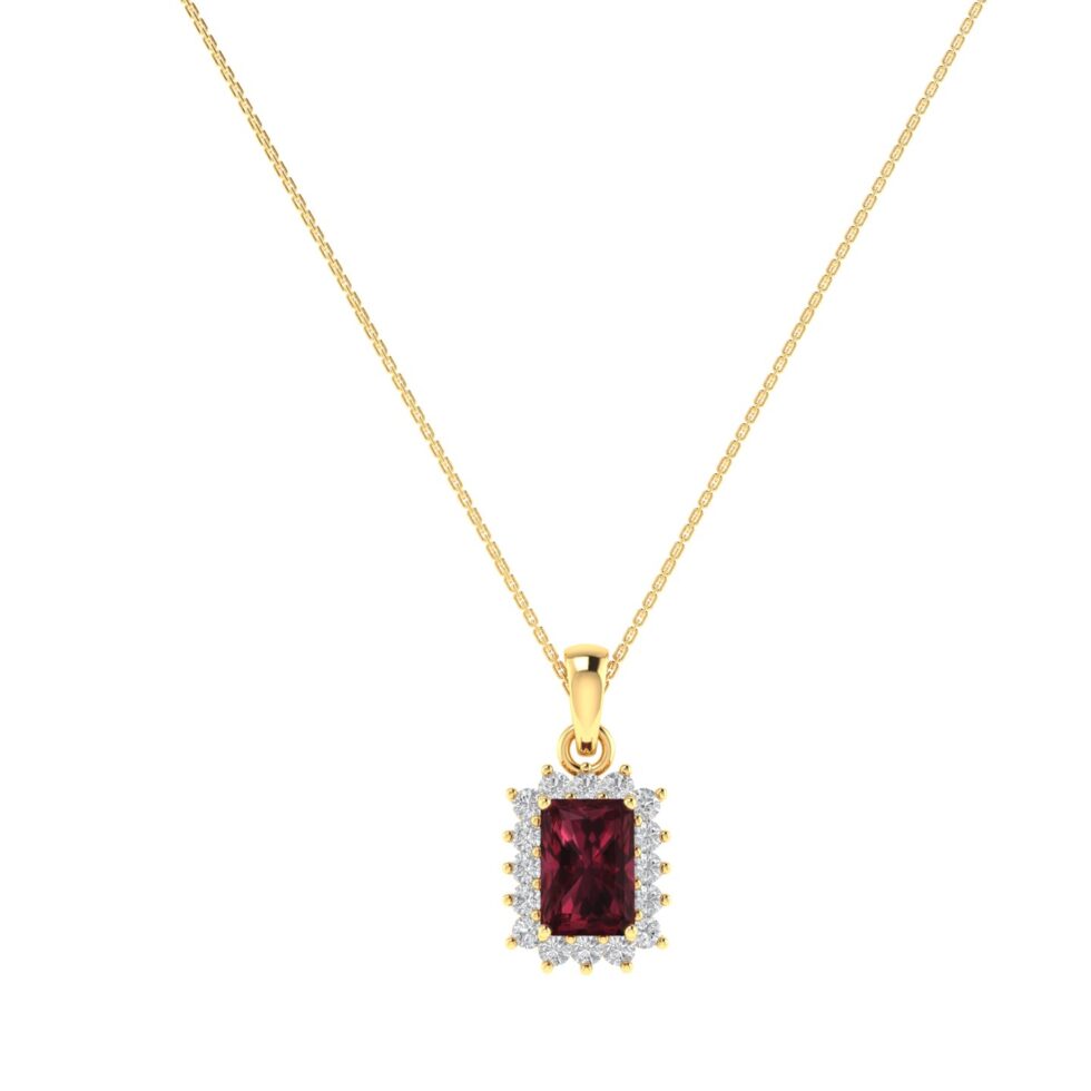 Diana Emerald-Cut Garnet and Shimmering Diamond Pendant in 18K Yellow Gold (0.8ct)
