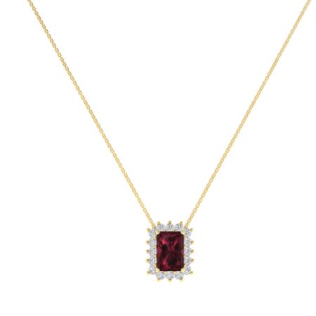 Diana Emerald-Cut Garnet and Shimmering Diamond Necklace in 18K Yellow Gold (0.8ct)