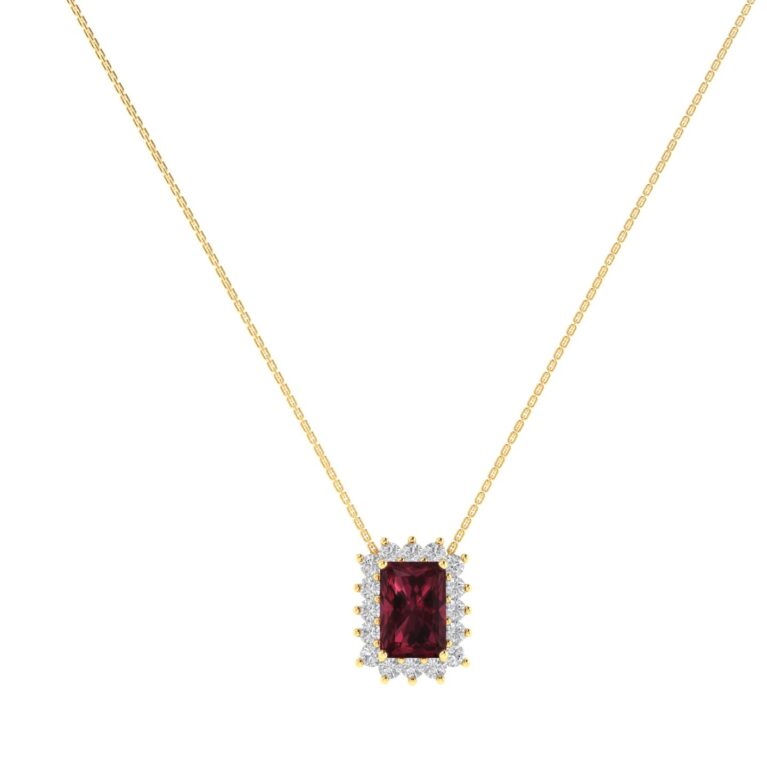 Diana Emerald-Cut Garnet and Shimmering Diamond Necklace in 18K Yellow Gold (0.8ct)