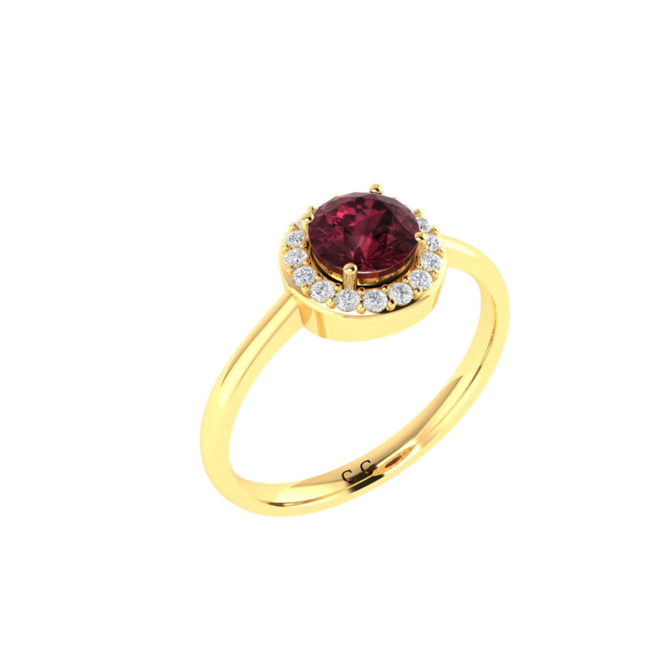 Diana Round Garnet and Shimmering Diamond Ring in 18K Gold (0.6ct)